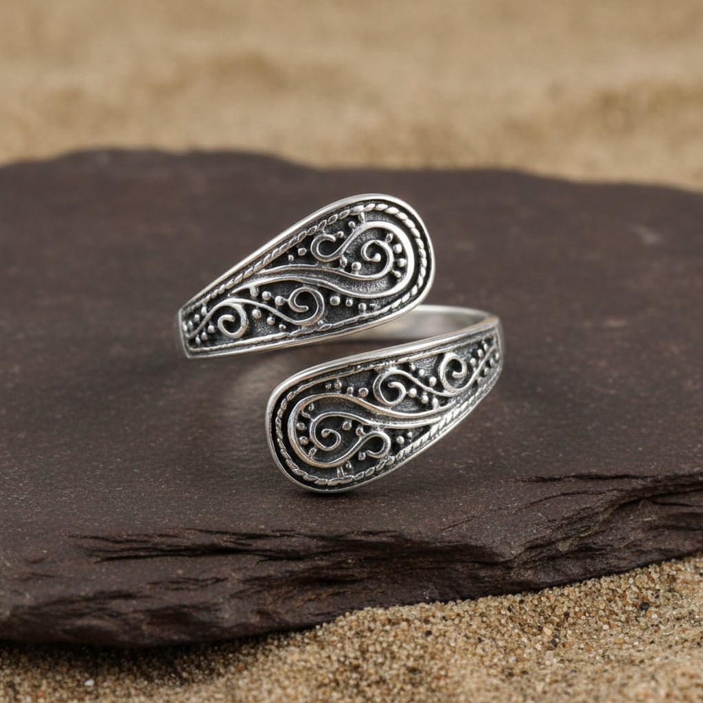 Vintage Swirl Pattern Adjustable Sterling Silver Ring - Zirak Silver