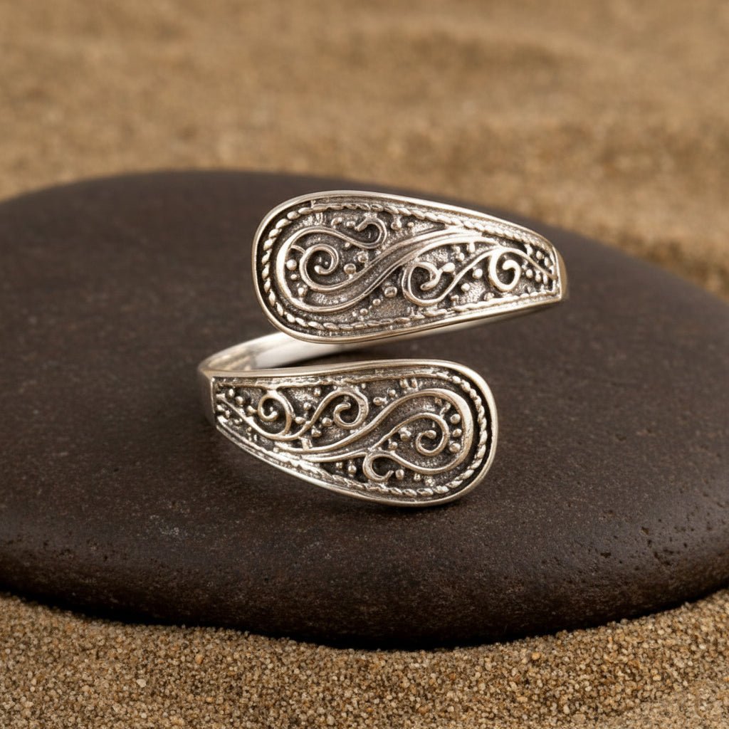 Vintage Swirl Pattern Adjustable Sterling Silver Ring - Zirak Silver