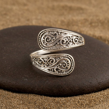 Vintage Swirl Pattern Adjustable Sterling Silver Ring - Zirak Silver