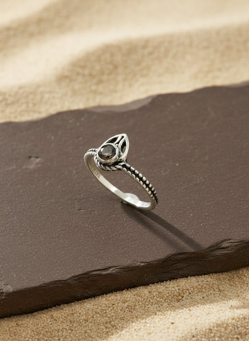 Vintage Teardrop Smoky Quartz Ring in Sterling Silver - Zirak Silver