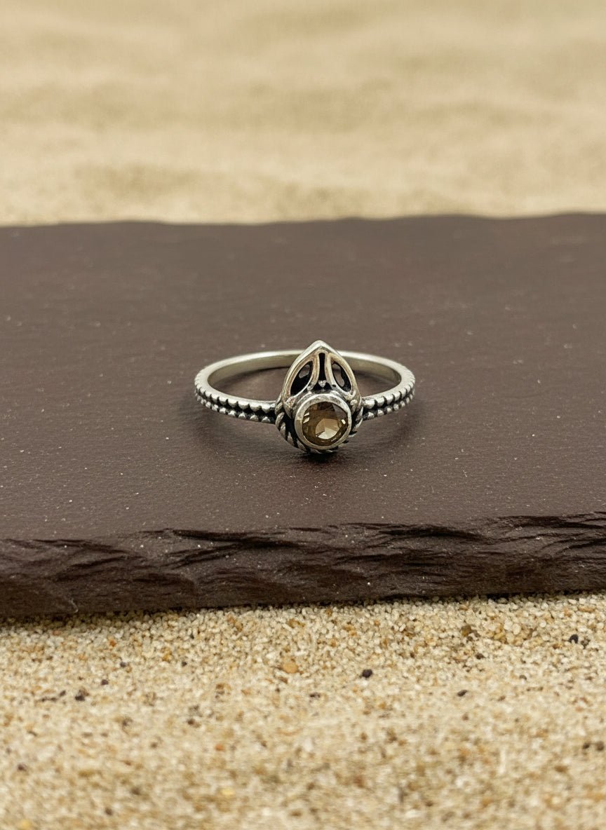 Vintage Teardrop Smoky Quartz Ring in Sterling Silver - Zirak Silver