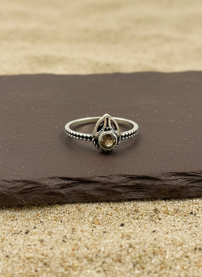 Vintage Teardrop Smoky Quartz Ring in Sterling Silver - Zirak Silver