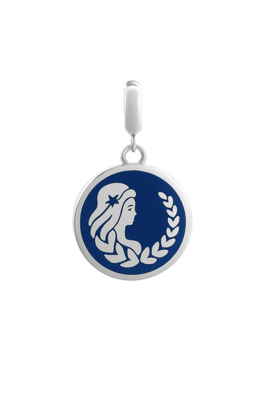 Virgo Zodiac Charm in Sterling Silver – Dual - Sided Blue Enamel Pendant - Zirak Silver