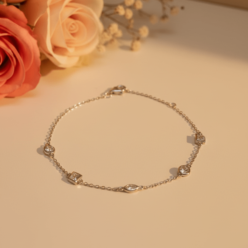 Vividha Mixed Shape Station Bracelet - Zirak Silver