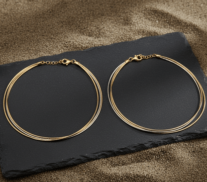 Women's Tri - Color Italian Omega Layered Anklet - Zirak Silver