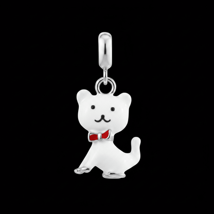 Yellow Cat Charm Pendant in Sterling Silver with Enamel Bow Tie – Cute Cat Jewelry Accessory - Zirak Silver