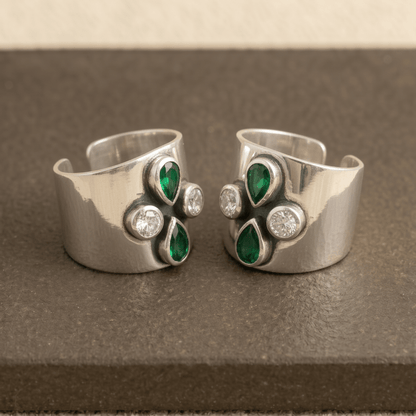Zara Green Teardrop Wide Toe Rings - Zirak Silver