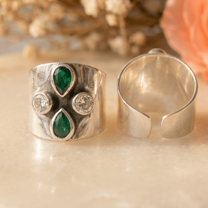 Zara Green Teardrop Wide Toe Rings (Large) - Zirak Silver