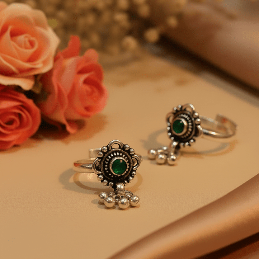 Zarina Green Bichiya Pair - Zirak Silver