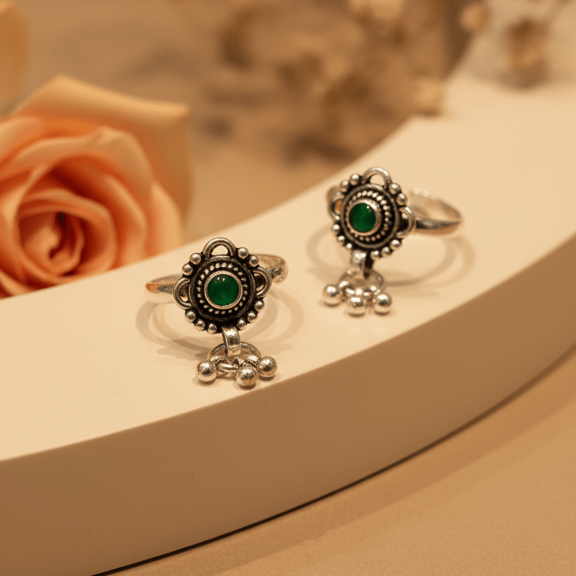 Zarina Green Bichiya Pair - Zirak Silver