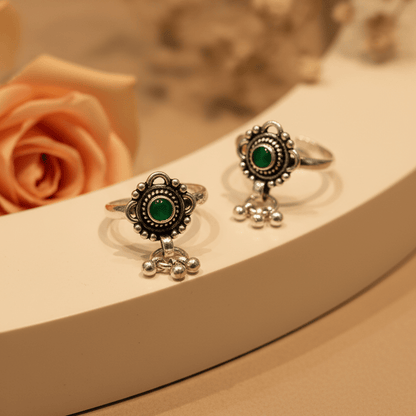 Zarina Green Bichiya Pair - Zirak Silver